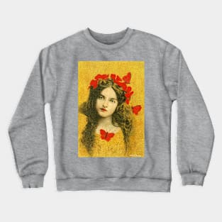 Vintage Portrait Girl On Gold Crewneck Sweatshirt